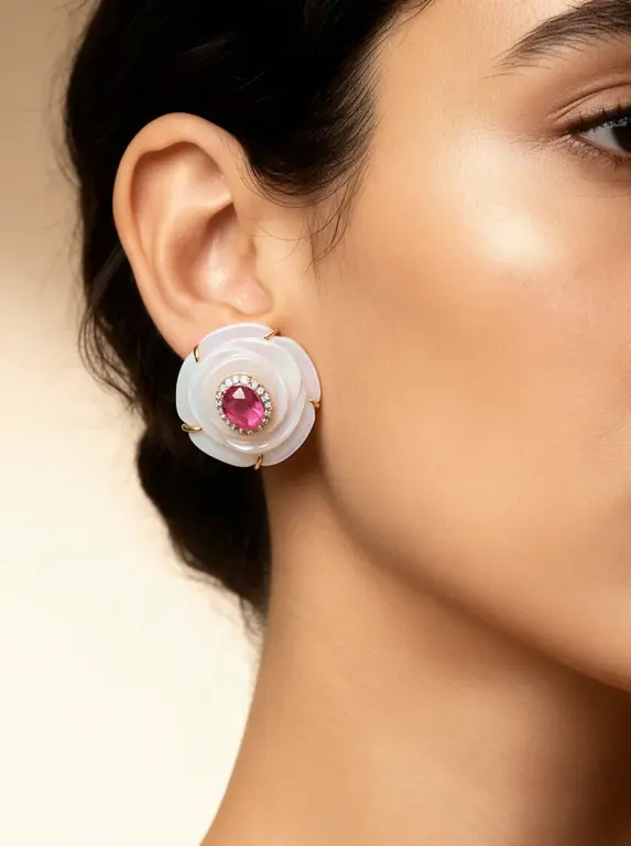 Brinco Flor de Madrepérola & Rubi Royale