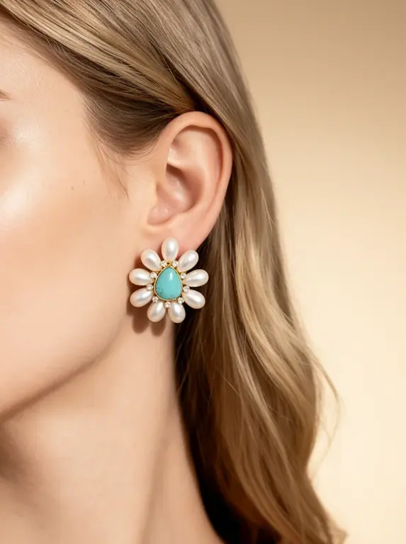 Brinco Flor Turquesa Royale